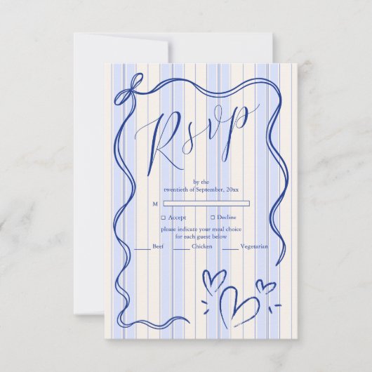 Whimsical Blue Doodle Lijst bruiloft RSVP Kaartje (Voorkant)