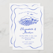 Whimsical Blue Doodle Vineyard Wavy Border Bruilof Kaart (Voorkant / Achterkant)