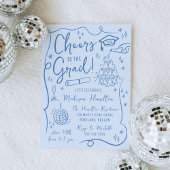 Whimsical Blue Doodles Foto Afstudeerfeest Kaart