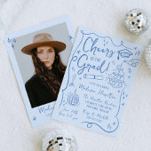 Whimsical Blue Doodles Foto Afstudeerfeest Kaart