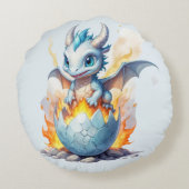 Whimsical Blue Dragon Frostfire Rond Kussen (Achterkant)