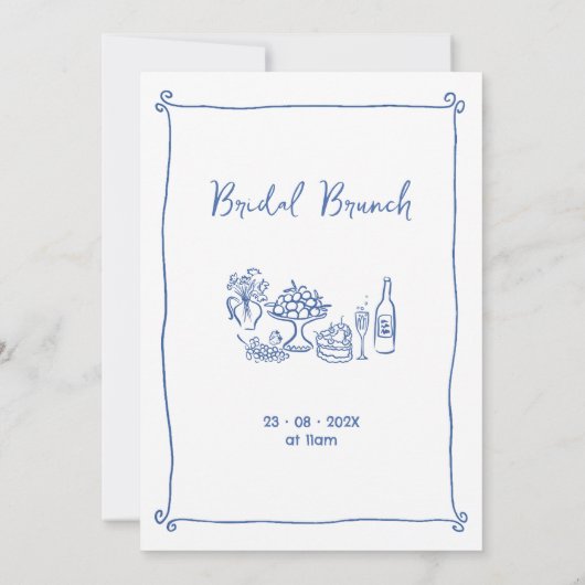 Whimsical Blue Drawn Bridal Brunch Vrijgezellenfee Kaart (Achterkant)