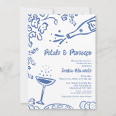 Whimsical Blue Drawn Petal Prosecco Vrijgezellenfe Kaart (Voorkant)