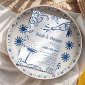Whimsical Blue Drawn Petal Prosecco Vrijgezellenfe Kaart