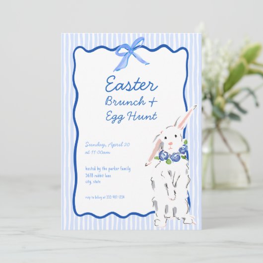 Whimsical Blue Easter Brunch Egg Hunt Uitnodiging (Staand voorkant)