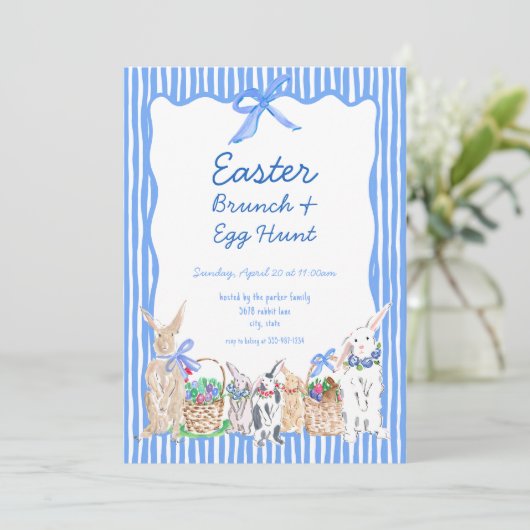 Whimsical Blue Easter Brunch Egg Hunt Uitnodiginge Kaart (Staand voorkant)