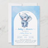 Whimsical Blue Elephant Baby shower Uitnodiging -  (Voorkant)