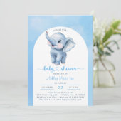 Whimsical Blue Elephant Baby shower Uitnodiging -  (Staand voorkant)