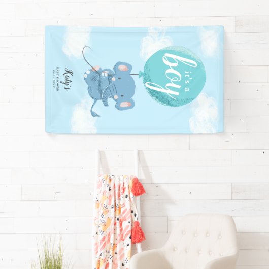 Whimsical Blue Elephant Theme Baby shower Spandoek (Insitu)