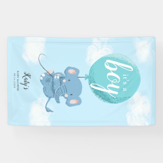 Whimsical Blue Elephant Theme Baby shower Spandoek (Horizontaal)
