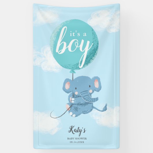 Whimsical Blue Elephant Theme Baby shower Spandoek (Verticaal)
