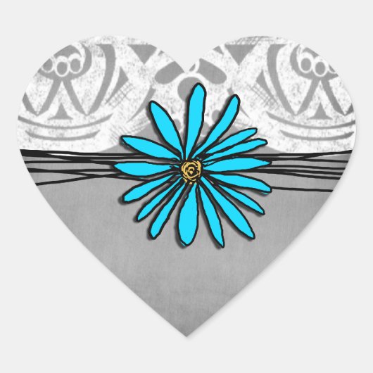 Whimsical Blue en Grey Daisy Hart Sticker (Voorkant)