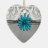 Whimsical  Blue en Grey Daisy Keramisch Ornament (Rechts)