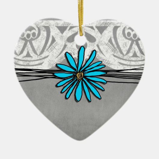 Whimsical  Blue en Grey Daisy Keramisch Ornament (Voorkant)