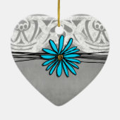 Whimsical  Blue en Grey Daisy Keramisch Ornament (Achterkant)