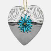 Whimsical  Blue en Grey Daisy Keramisch Ornament (Links)