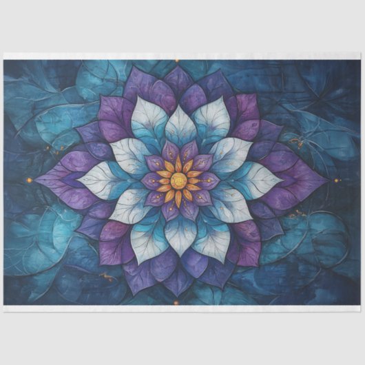 Whimsical Blue en Paarse Mandala Doodle Tissuepapier (Voorkant)