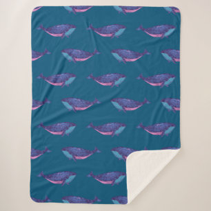 Whimsical Blue en Paarse Whale Patroon Oceaan Sherpa Deken