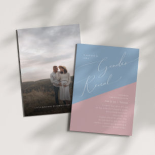 Whimsical Blue en Pink Photo Baby Gender Reveal Kaart