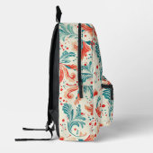 Whimsical Blue en Red Paisley Leaf Pattern Bedrukte Rugzak (Links)