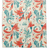 Whimsical Blue en Red Paisley Leaf Pattern Douchegordijn (Voorkant)