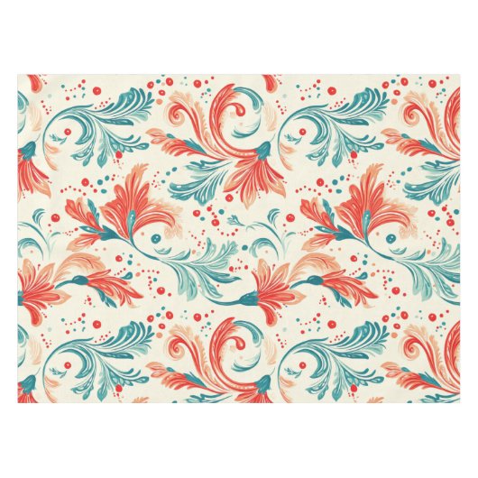 Whimsical Blue en Red Paisley Leaf Pattern Tafelkleed (Voorkant (Horizontaal))