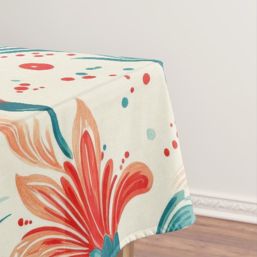 Whimsical Blue en Red Paisley Leaf Pattern Tafelkleed (Voorbeeld)