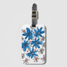 Whimsical Blue en White Flowers Bagagelabel