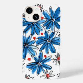 Whimsical Blue en White Flowers Case-Mate iPhone 14 Hoesje