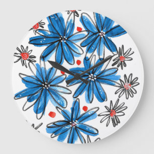 Whimsical Blue en White Flowers Grote Klok