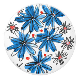 Whimsical Blue en White Flowers Keramische Knop