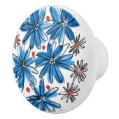 Whimsical Blue en White Flowers Keramische Knop (Rechts)