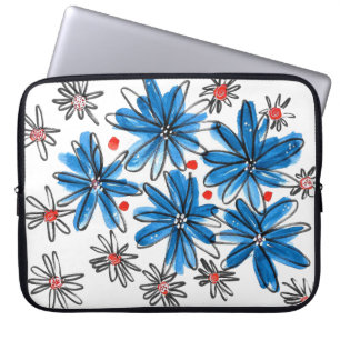 Whimsical Blue en White Flowers Laptop Sleeve