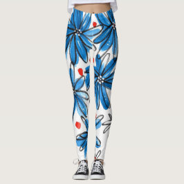 Whimsical Blue en White Flowers Leggings