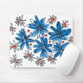 Whimsical Blue en White Flowers Muismat (Met muis)