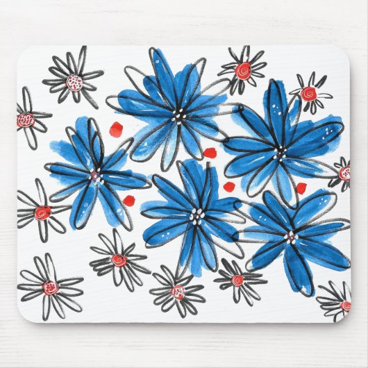 Whimsical Blue en White Flowers Muismat (Voorkant)
