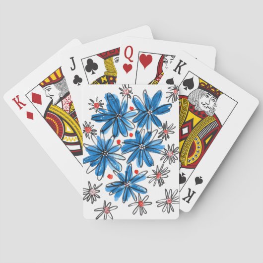 Whimsical Blue en White Flowers Pokerkaarten (Achterkant)