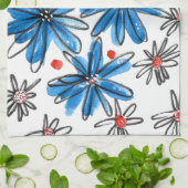 Whimsical Blue en White Flowers Theedoek (Gevouwen)