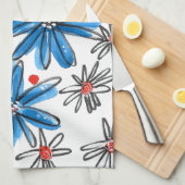 Whimsical Blue en White Flowers Theedoek (Quarter Fold)