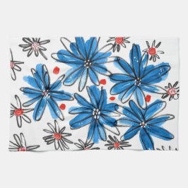 Whimsical Blue en White Flowers Theedoek