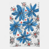Whimsical Blue en White Flowers Theedoek (Verticaal)