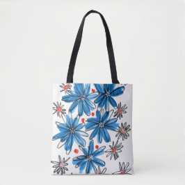Whimsical Blue en White Flowers Tote Bag