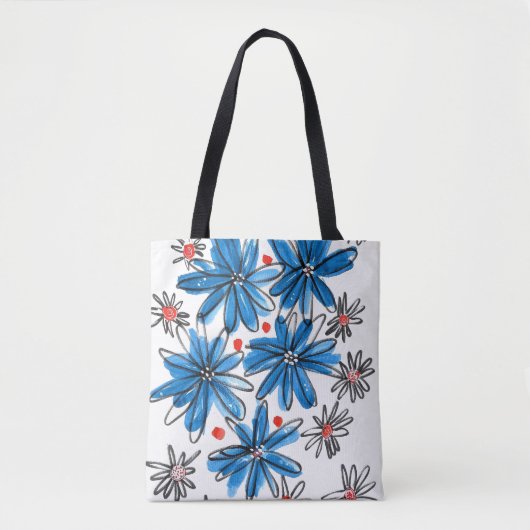 Whimsical Blue en White Flowers Tote Bag (Voorkant)