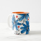 Whimsical Blue en White Flowers Tweekleurige Koffiemok (Voorkant links)