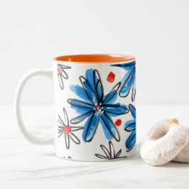 Whimsical Blue en White Flowers Tweekleurige Koffiemok