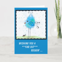 Whimsical Blue Far-out Bird Verjaardag Kaart