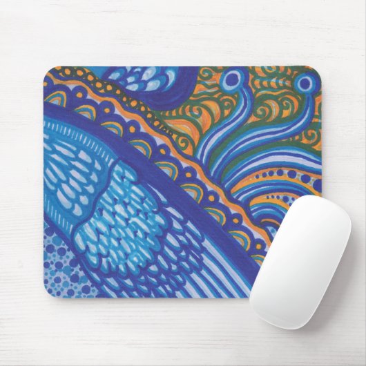 Whimsical Blue Feathers en Lace Mousepad Muismat (Met muis)
