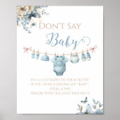 Whimsical Blue Floral Baby Boy Dont Say Baby Game Poster (Voorkant)