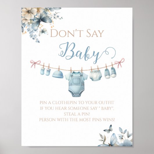 Whimsical Blue Floral Baby Boy Dont Say Baby Game Poster (Voorkant)