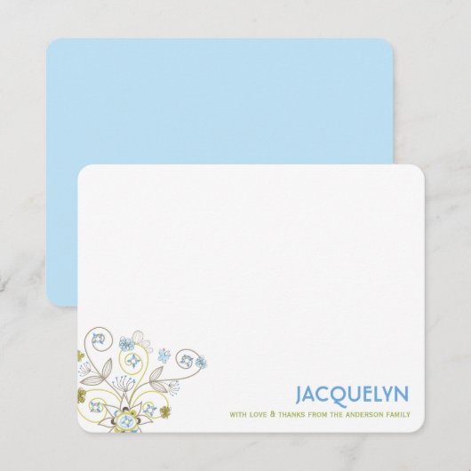 Whimsical Blue Floral Blooms Chic Boy Baby shower Bedankkaart (Voorkant / Achterkant)